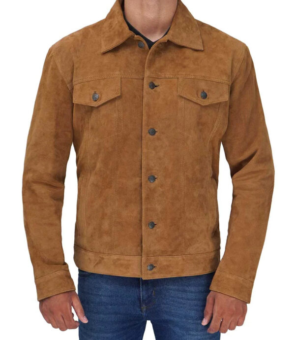 Logan Tan Suede Trucker Jacket - Image 4