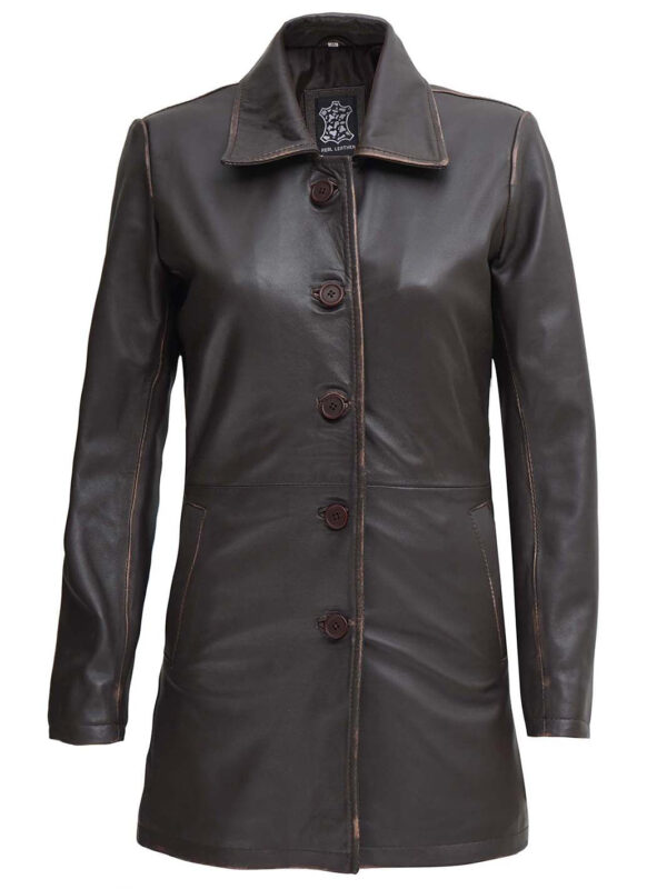 Winchester Women's Distressed Dark Brown Leather Coat - Image 3