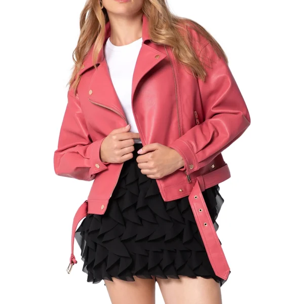 Gemini Pink Motorcycle Leather Jacket - Image 3