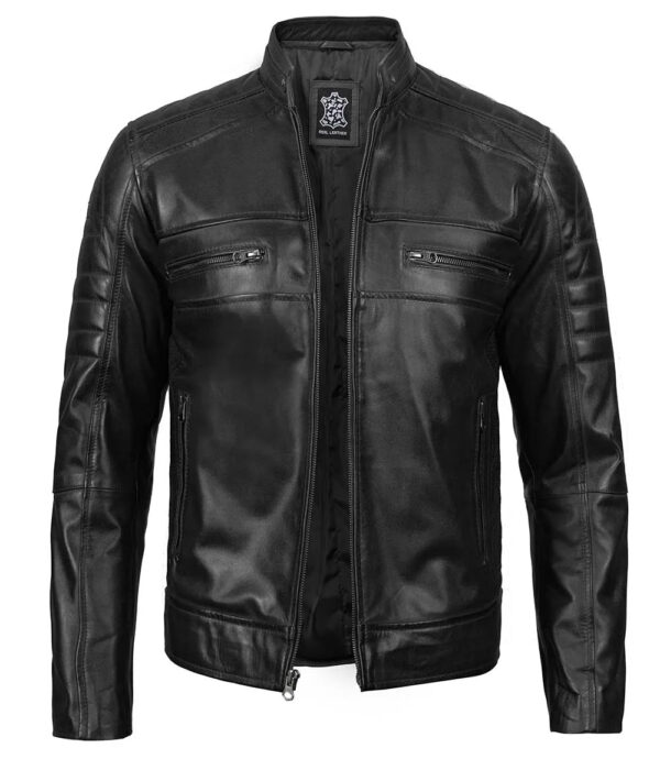 Austin Mens Black Cafe Racer Leather Jacket - Image 3