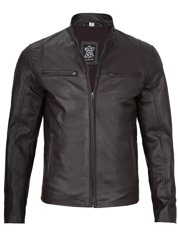 Clinton Dark Brown Cafe Racer Leather Jacket - Image 3