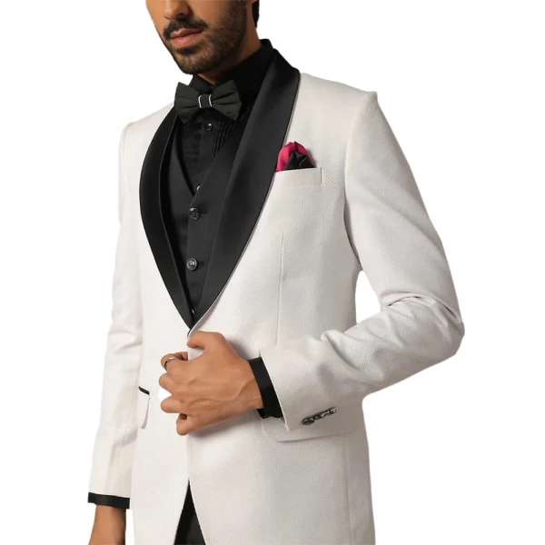 Elegant Men’s 3 Piece White and Black Tuxedo - Image 2