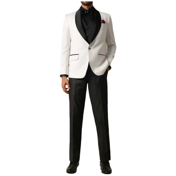 Elegant Men’s 3 Piece White and Black Tuxedo - Image 3