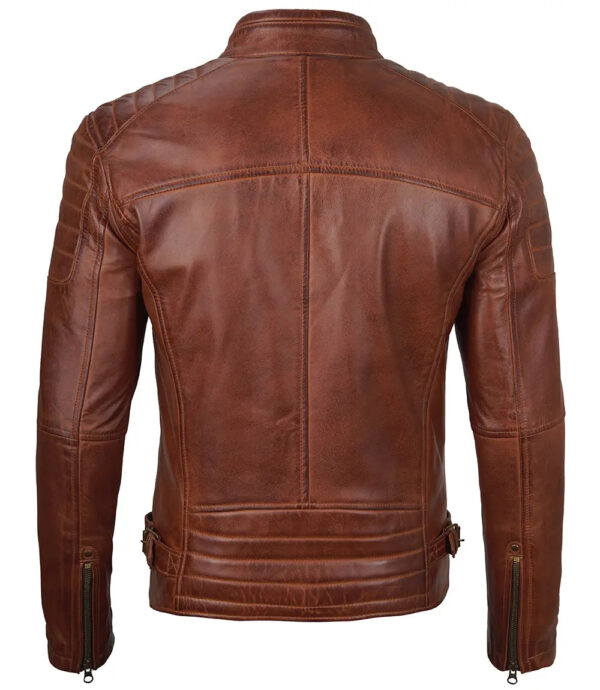 Felix Cognac Brown Cafe Racer Leather Jacket - Image 3