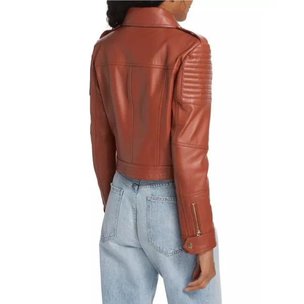 Tracy Cognatic Brown Leather Biker Jacket - Image 5