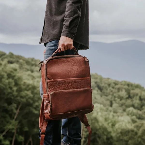 Stylish Brown Genuine Leather Backpack - Image 9