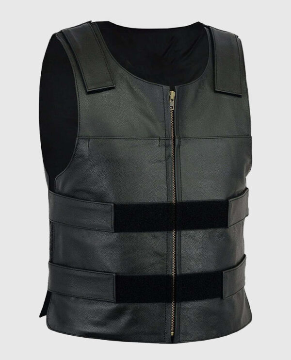 Men's Motorcycle  Black Leather Vest - Image 3