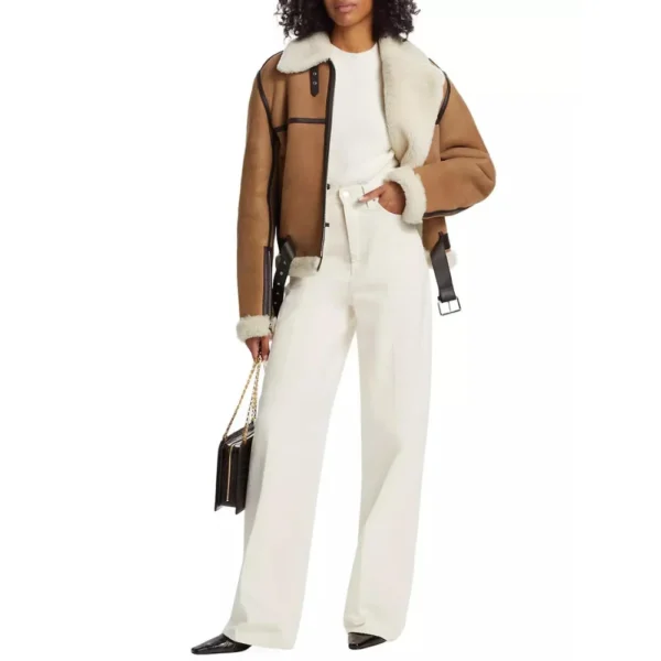 Brown Aviator Sherpa Jacket Women - Image 2