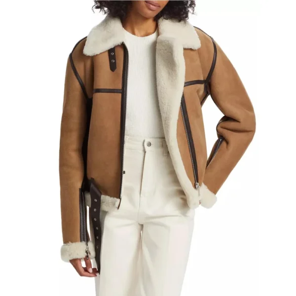 Brown Aviator Sherpa Jacket Women - Image 3