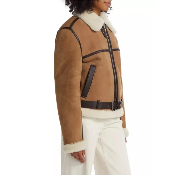 Brown Aviator Sherpa Jacket Women - Image 4