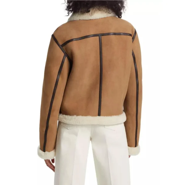 Brown Aviator Sherpa Jacket Women - Image 5