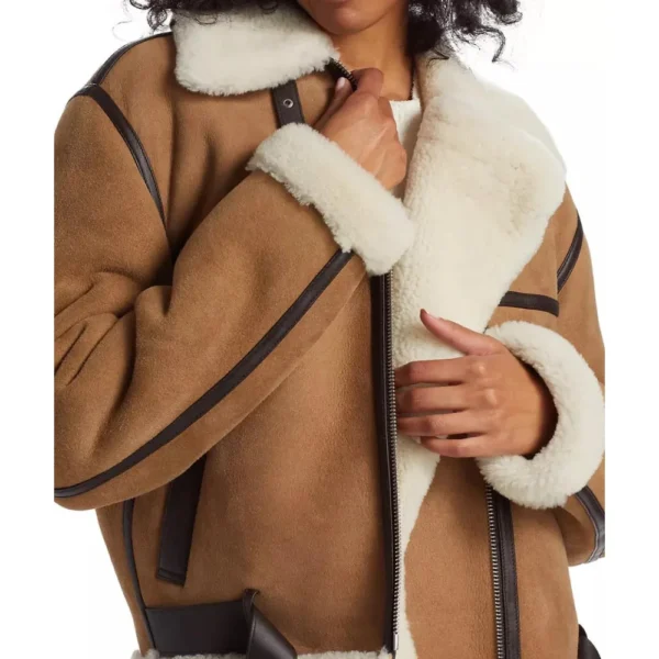 Brown Aviator Sherpa Jacket Women - Image 6