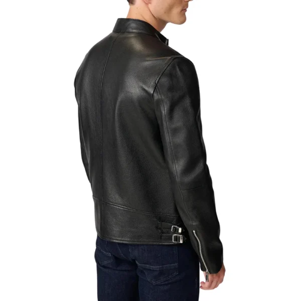 David Black Cafe Racer Leather Jacket - Image 2