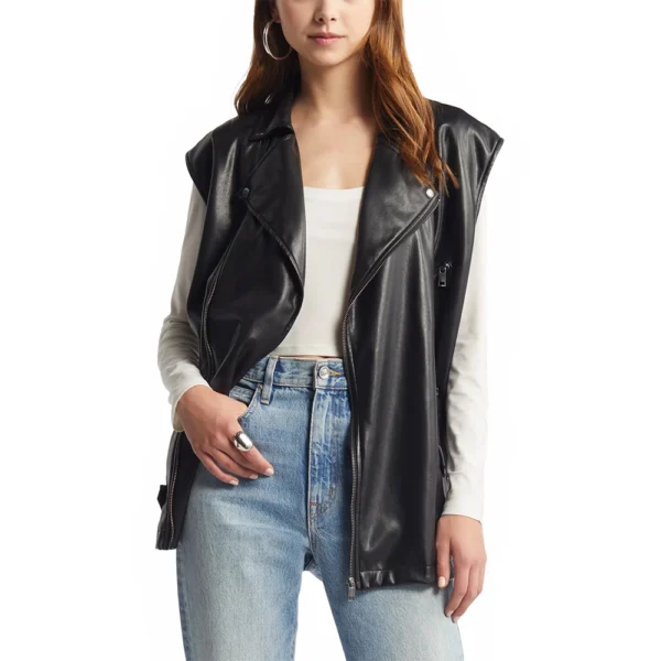 Womens Black Plus Size Leather Motorcycle Vest
