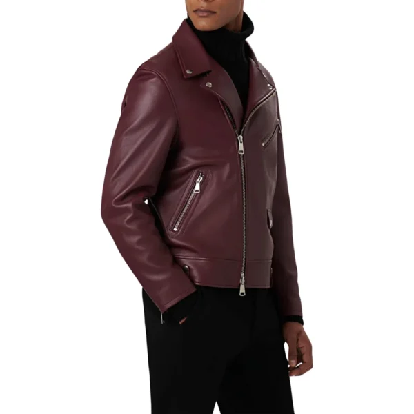 Edward Maroon Biker Leather Jacket - Image 3
