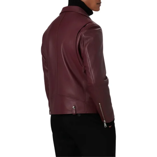 Edward Maroon Biker Leather Jacket - Image 4