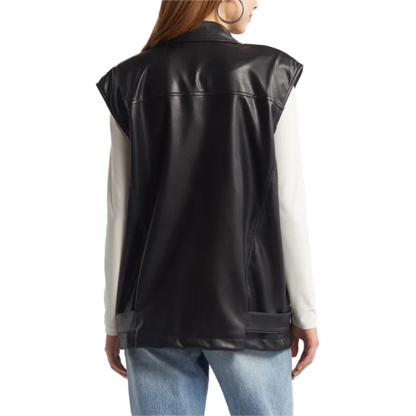 Womens Black Plus Size Leather Motorcycle Vest - Image 7
