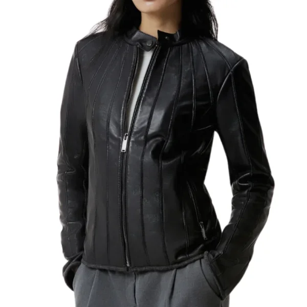 Women’s Slim Fit Black Leather Biker Jacket - Image 4