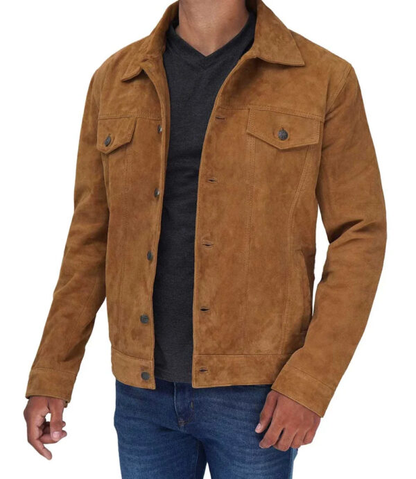 Logan Tan Suede Trucker Jacket - Image 5