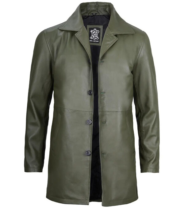 Santiago Military Green Real Leather Car Coat - Image 3