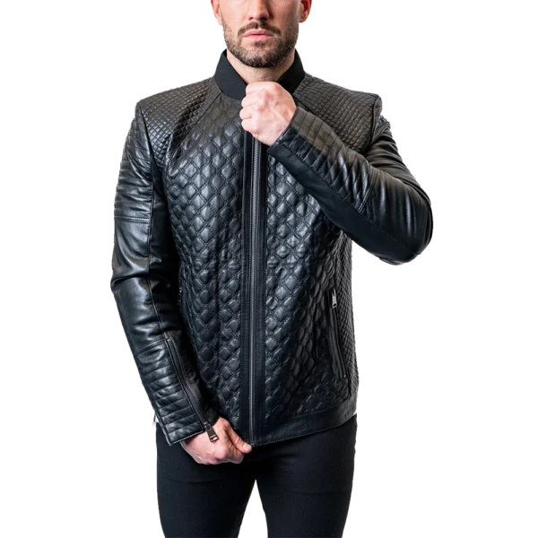 Mens Textured Black Crocodile Leather Jacket​ - Image 4