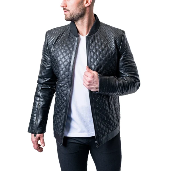Mens Textured Black Crocodile Leather Jacket​ - Image 5
