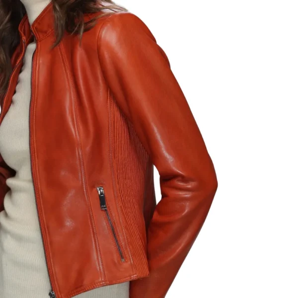 Women’s Burnt Orange Leather Moto Jacket - Image 2
