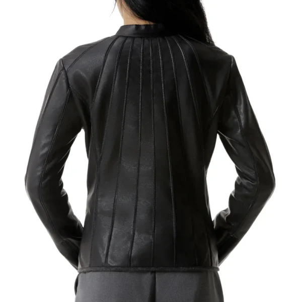 Women’s Slim Fit Black Leather Biker Jacket - Image 5