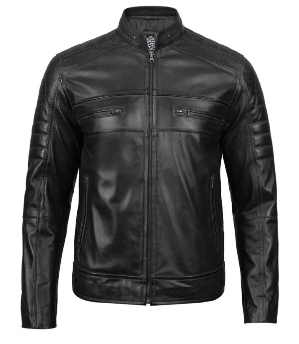 Austin Mens Black Cafe Racer Leather Jacket - Image 4