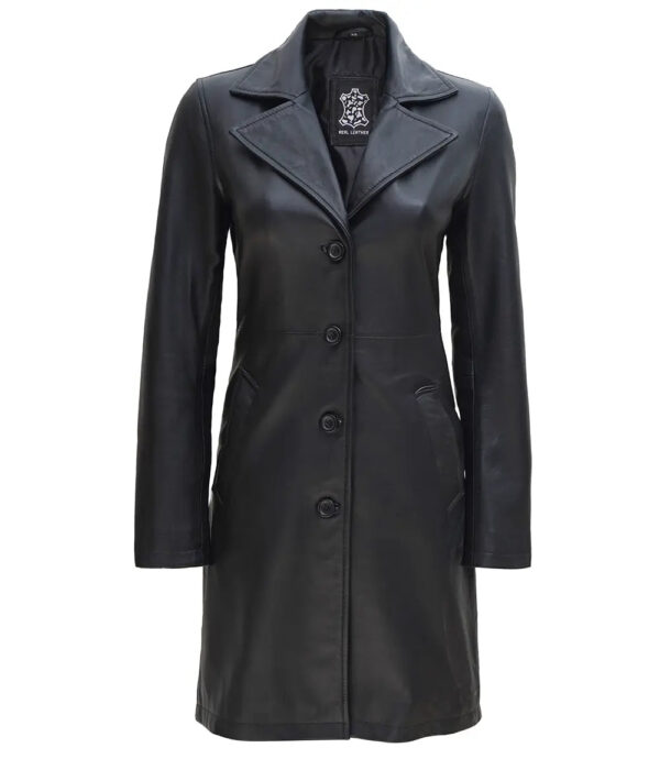 Jackson Petite Women Black Leather Long Coat - Image 4