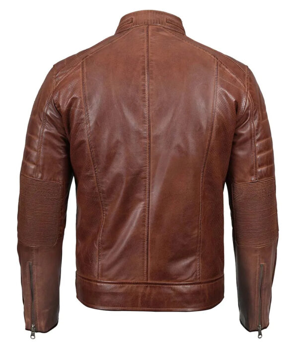 Austin Men Cognac Cafe Racer Leather Jacket - Image 2