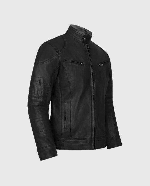 Men's Black Slimfit Cafe Racer Leather Jacket - Image 3