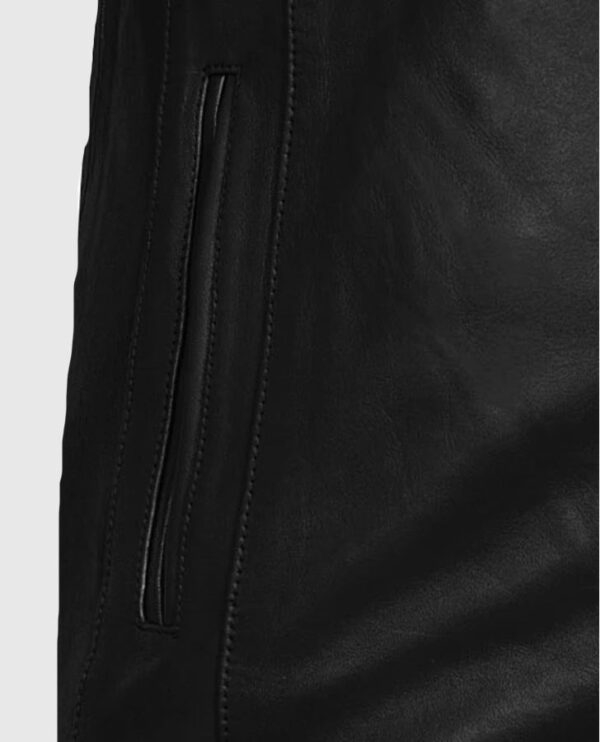 Men's Black Slimfit Cafe Racer Leather Jacket - Image 8