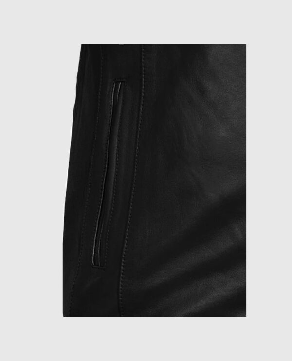 Men's Black Slimfit Cafe Racer Leather Jacket - Image 7