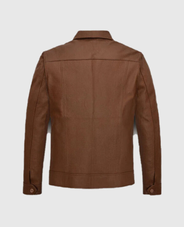 Men's Shirt Collar Style Brown Leather Jacket - Image 2