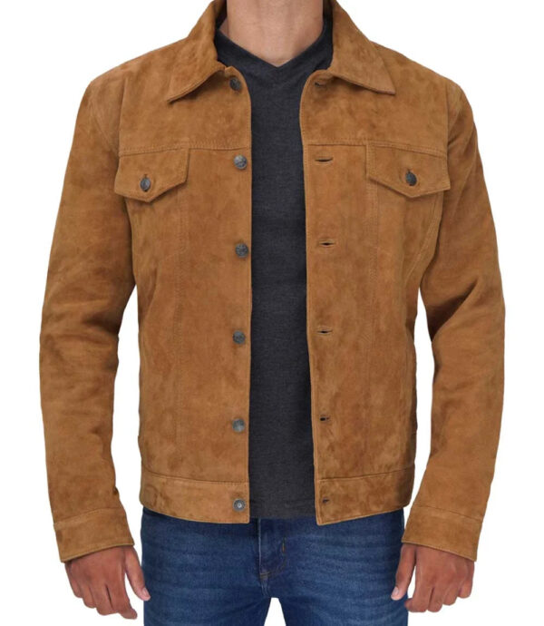 Logan Tan Suede Trucker Jacket - Image 6