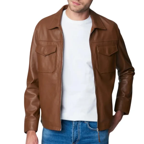 Mack Brown Leather Moto Racer Jacket