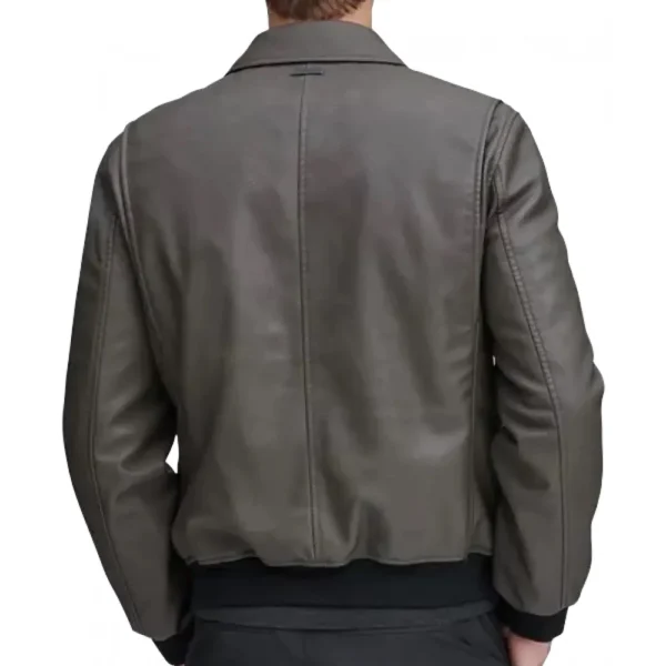 Men Classic Real Gray Bomber Leather Jacket - Image 3