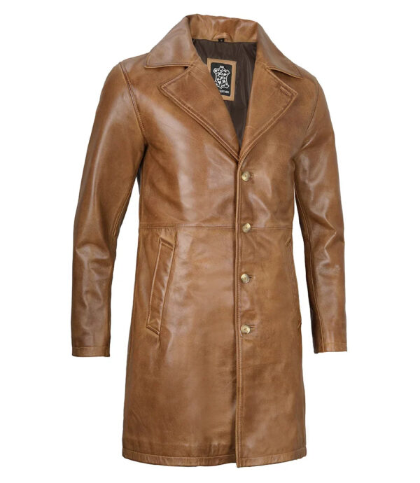 Bryson Camel Brown Leather Car Coat - Image 5