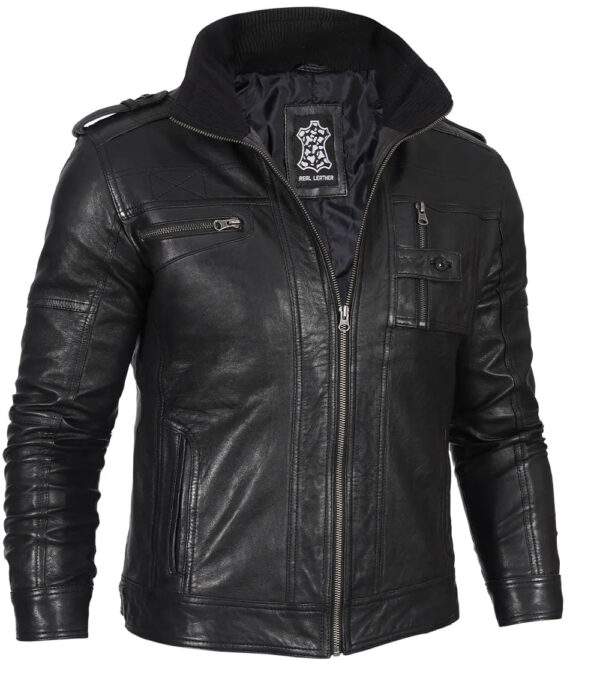 Tavares Mens Distressed Black Leather Biker Jacket - Image 4