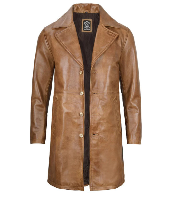 Bryson Camel Brown Leather Car Coat - Image 3