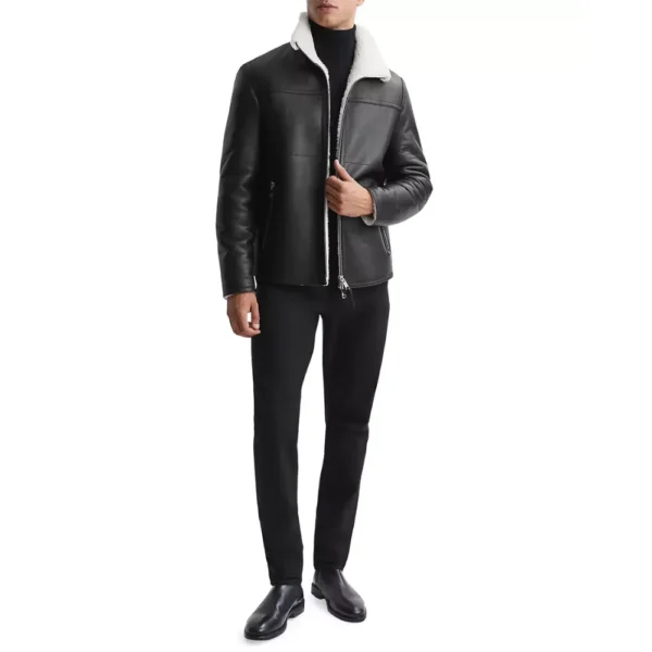 Richard Black Trimmed Shearling Leather Jacket - Image 3
