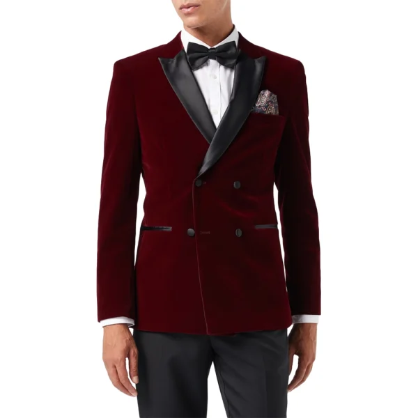 Men’s Two Piece Burgundy Velvet Tuxedo Jacket​ – Prom Wedding Burgundy Suit