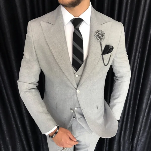 Mens 3 Piece Grey Slim Fit Tuxedo Wedding Suit - Image 4