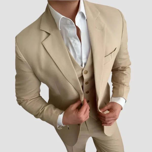 Mens Linen Three Piece Light Brown Suit