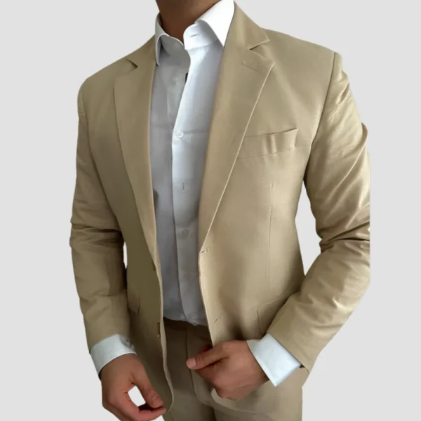 Mens Linen Three Piece Light Brown Suit - Image 3