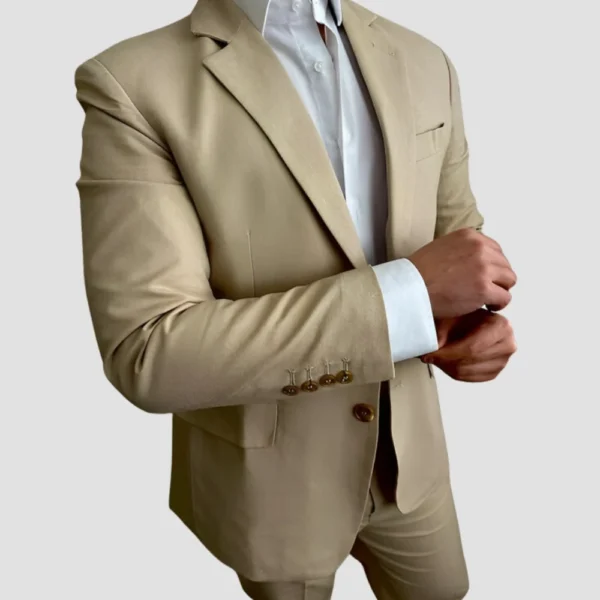 Mens Linen Three Piece Light Brown Suit - Image 4