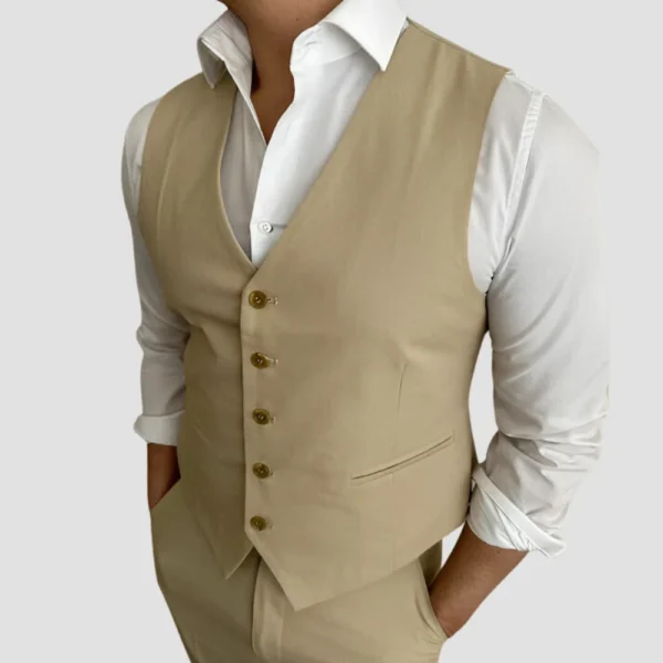Mens Linen Three Piece Light Brown Suit - Image 6