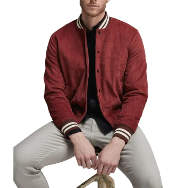 Mens Varsity Red Bomber Jacket - Image 4
