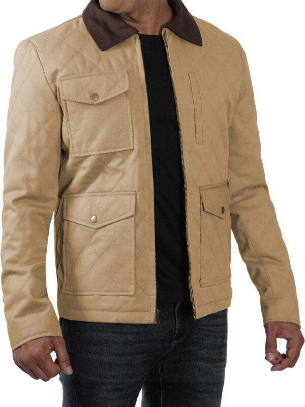 Blair Quilted Mens Lightweight Beige Cotton Jacket - Image 5